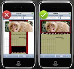 Screenshots of an iPhone showing the broken background and the working background
